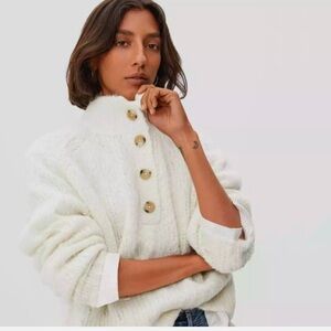 Everlane lofty knit Henley chunky wool alpaca knit sweater in color Snow White